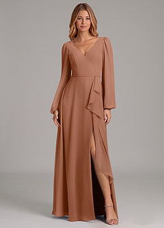 Azazie Simone Bridesmaid Dresses Bronzer A-Line Long Sleeve Chiffon Dress image3