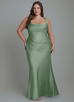 Azazie Agustina Abiti da Damigella Abito Sirena in Raso Elasticizzato Corsetto Matcha image7