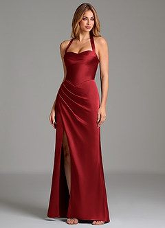 Azazie Serenity Robes de demoiselle d'honneur Robe Sirène en Satin extensible Encolure en Forme de Cœur Écarlate image4
