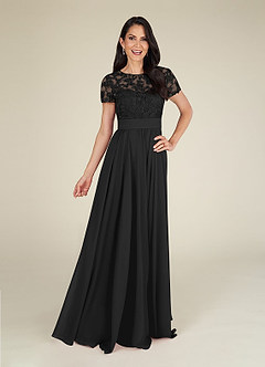 Azazie Annette Mother of the Bride Dresses Black A-Line Lace Chiffon Dress image3