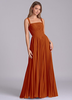 Azazie Mina Final Sale Paprika A-Line Pleated Chiffon Dress image5