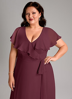 Azazie Lainey Bridesmaid Dresses Cabernet A-Line with Pockets Chiffon Dress image13