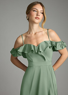 Azazie Lyra Bridesmaid Dresses Matcha A-Line Off the Shoulder Stretch Satin Convertible Dress image11