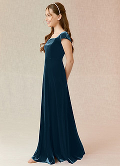 Azazie Gabi Junior Blue Topaz A-Line Velvet Dress image5