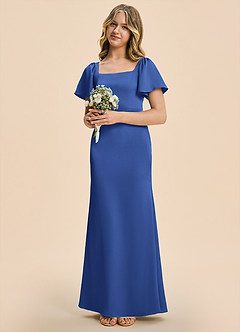 Azazie Chace Junior Royal Blue Sheath Stretch Satin Dress image3