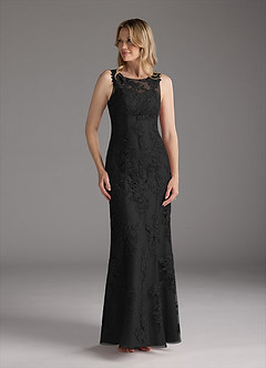 Azazie Whilhelmina vestidos de madre de la novia Vestido de Negro de Gasa de Sirena con Encaje image5