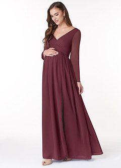 Azazie Teton Brudepigekjoler til gravide A-Line Langærmet Chiffon Gulv-længde Kjole image3