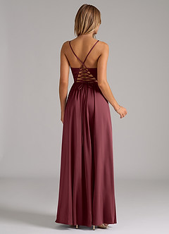Azazie Aaida Vestidos de damas de honor Vestido de Merlot de Satén Elástico de Corte en A con Corsé image6