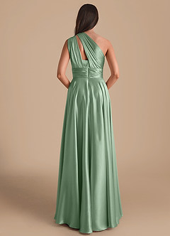 Azazie Charlize Bridesmaid Dresses Matcha A-Line One Shoulder Metallic Satin Dress image2