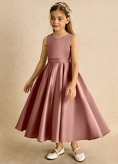 Azazie Junebuj vestidos de niña de las flores Vestido de Rosa De Cedro de Satin Mate de Princesa con Plisado image3