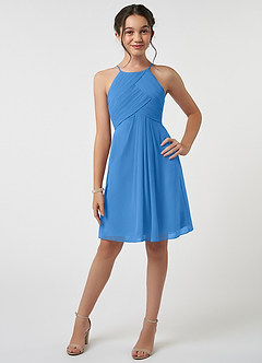 Azazie Ginny Junior Blue Jay A-Line Pleated Chiffon Dress image1