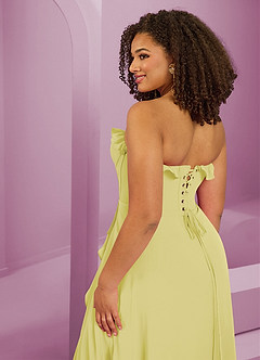 Barbie ♥ Azazie Robes de demoiselle d'honneur Robe Trapèze en Mousseline de soie Encolure en Forme de Cœur Sorbet Citron image9