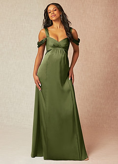 Azazie Rhea Robes de demoiselle d'honneur de maternité Robe Trapèze Épaule nue plissée Longueur ras du sol Satin extensible image10
