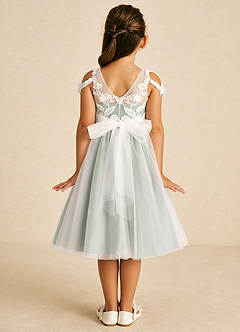 Azazie Sunnie vestidos de niña de las flores Vestido de Salvia Polvorienta de Tul de Corte En A con Encaje image3