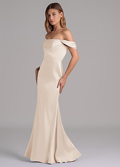 Azazie Miley 신부 들러리 드레스 인어 오프 더 숄더 스트레치 새틴 바닥 길이 드레스 image4