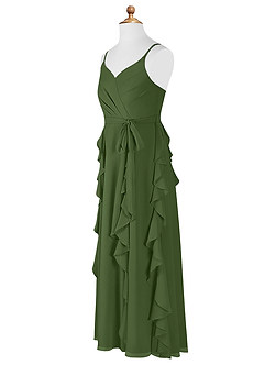 Azazie Peyton Junior Olive A-Line V-Neck Cascading Ruffles Chiffon Dress image8