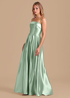 Azazie Lucienne Brudtärnklänningar Klä av A-Linje i Metallisk satin Plisserad Matcha image4