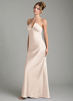 Azazie Camille Robes de demoiselle d'honneur Robe Fourreau en Satin extensible Fente latérale Albâtre Blanc image4