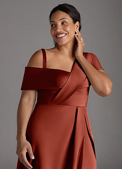 Azazie Milton Mother of the Bride Dresses Terracotta A-Line Pleated Stretch Satin Dress image14