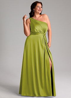 Azazie Brooke Robes de demoiselle d'honneur Robe Trapèze en Satin extensible Une épaule Citronnelle image12