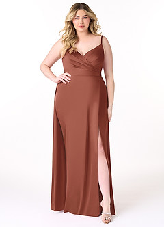 Azazie Dalilah Bridesmaid Dresses Auburn A-Line V-Neck Pleated Stretch Satin Dress image6