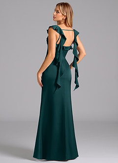 Azazie Adi Bridesmaid Dresses Pine A-Line Pleated Stretch Satin Dress image6