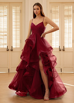 Carmencita Merlot A-Linien-Rüschen-Abendkleid image3