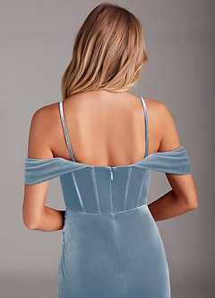 Azazie Jas Bridesmaid Dresses Dusty Blue Sheath Off-The-Shoulder Corset Velvet Convertible Dress image8