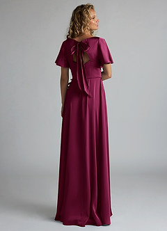 Azazie Kimber Bridesmaid Dresses Red Plum A-Line Ruched Stretch Satin Dress image2