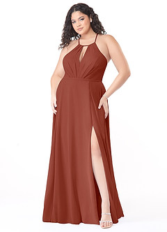 Azazie Evalleen Bridesmaid Dresses Auburn A-Line Pleated Chiffon Dress image9