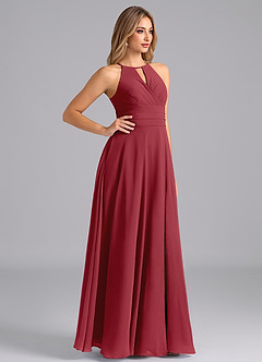 Azazie Denver Bridesmaid Dresses Pomegranate A-Line Pleated Chiffon Dress image4