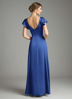 Azazie Omari Robes de demoiselle d'honneur Robe Trapèze en Satin extensible Bleu Roi image2