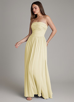 Azazie Andreina Bridesmaid Dresses Lemon Sorbet A-Line Pleated Chiffon Dress image5