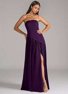 Azazie Adeline Bridesmaid Dresses Grape A-Line Strapless Stretch Satin Convertible Dress image4