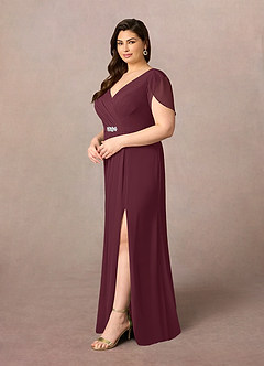Azazie Marianne vestidos de madre de la novia Vestido de Cabernet de Gasa de Recto con Cuello en V plisado image8