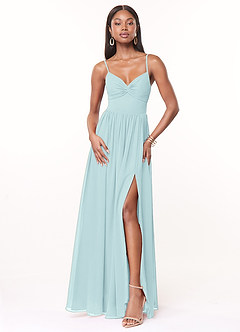 Azazie Zeya Bridesmaid Dresses Sea Glass A-Line V-Neck Pleated Chiffon Dress image1