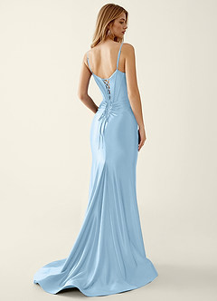 Indigo Sky Blue Satin V-neck Sequins Mermaid Prom Dress image2