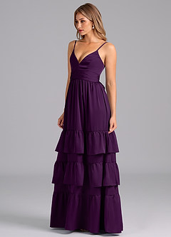 Azazie Nathalia Bridesmaid Dresses Grape A-Line Pleated Stretch Satin Dress image4