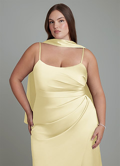 Azazie Calandra Brautjungfernkleider Etui Plissee Stretch-Satin Kleid Zitronensorbet image8