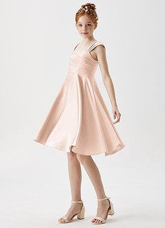 Azazie Amira Junior A-Linie Plissee Stretch-Satin Kleid Zartrosa image4