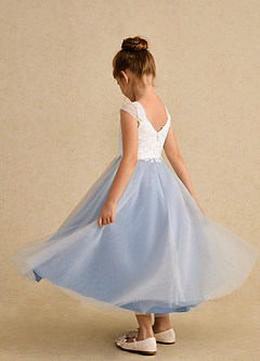 Azazie Momo Flower Girl Dresses Ivory Steel Blue A-Line Lace Dress image4