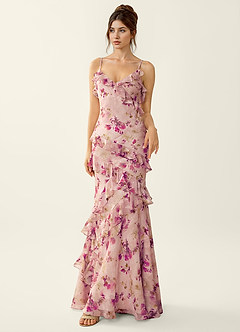 Rosabelle Mauve Floral Lace V-neck Open Back Mermaid Prom Dress image3