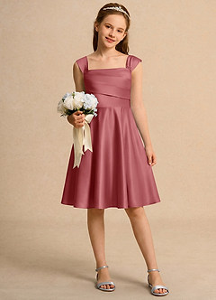 Azazie Budle Girls Formal Blumenmädchenkleider A-Linie Plissee Matte Satin Kleid Antike Rose image1