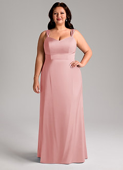 Azazie Denice Robes de demoiselle d'honneur Robe Fourreau en Satin extensible Plissée Rose Poudré image8