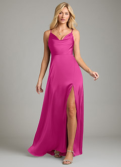 Azazie Sarella Bridesmaid Dresses Fuchsia A-Line Pleated Stretch Satin Dress image6