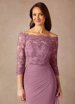 Azazie Rhonda Kleider für die Brautmutter Meerjungfrau-Linie Schulterfrei Gittergewebe Kleid Vintage Mauve image7