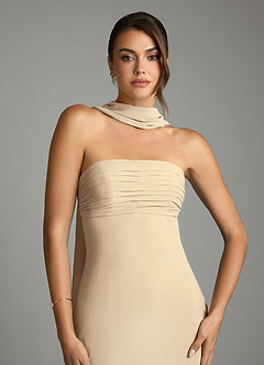 Azazie Saylor Vestidos de damas de honor Vestido de Champán de Gasa de Corte Sirena con Sin tirantes image6