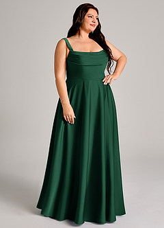 Azazie Shaude Robes de demoiselle d'honneur Robe Trapèze en Satin extensible Plissée Vert Foncé image10
