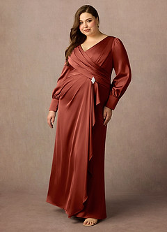 Azazie Petrina Mère de la mariée Robes Robe Sirène en Satin extensible Plissé Terracotta image8