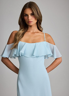 front Chiffon Midi Natkjole Med Off-Shoulder Og Flæseudskæring